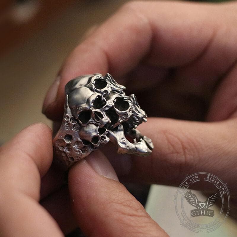 Veelzijdige schedel sterling zilveren ring