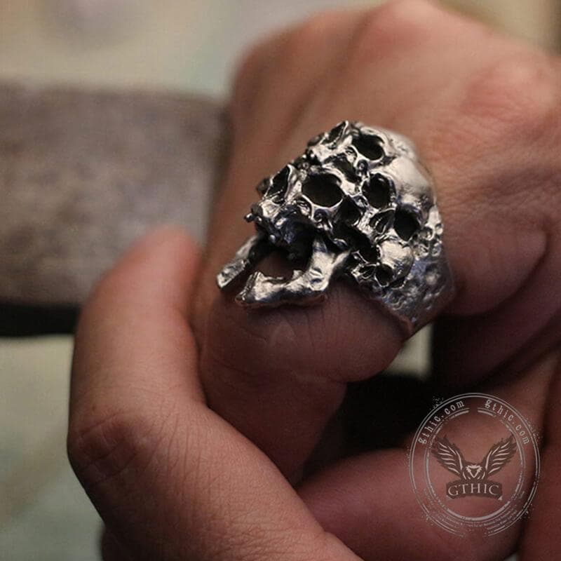 Bague en argent sterling tête de mort à multiples facettes