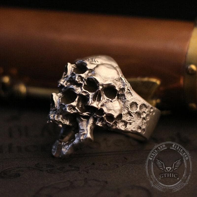 Multifaceted Skull Sterling Silver Ring 03 | Gthic.com