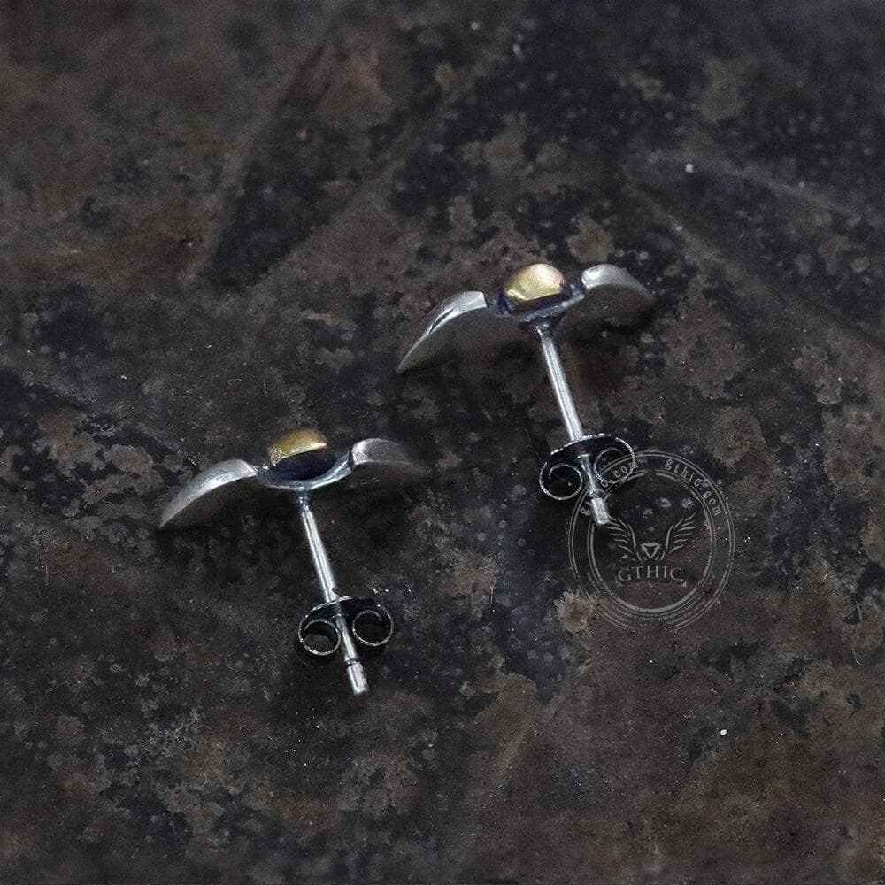 Vintage Skull Wings Sterling Silver Stud Earrings 04 | Gthic.com