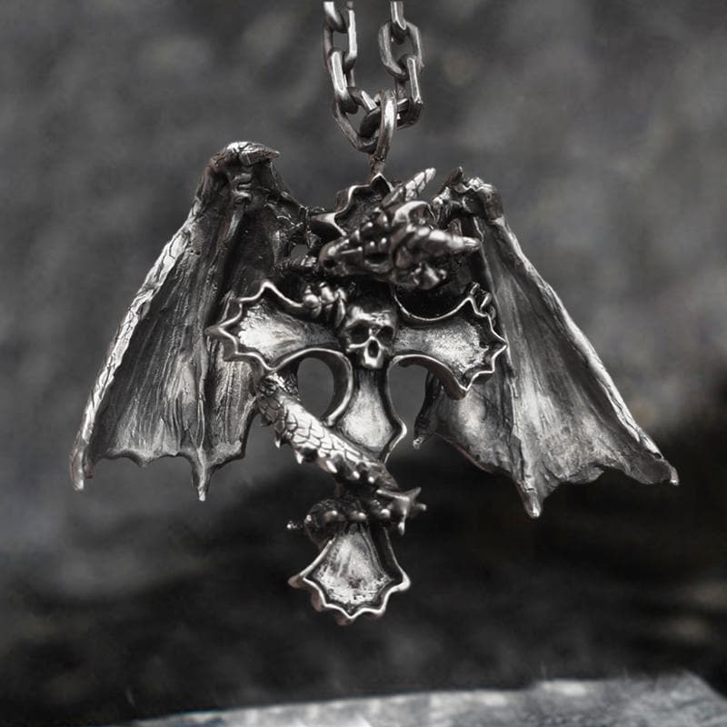 Devil Dragon Skull Sterling Silver Pendant