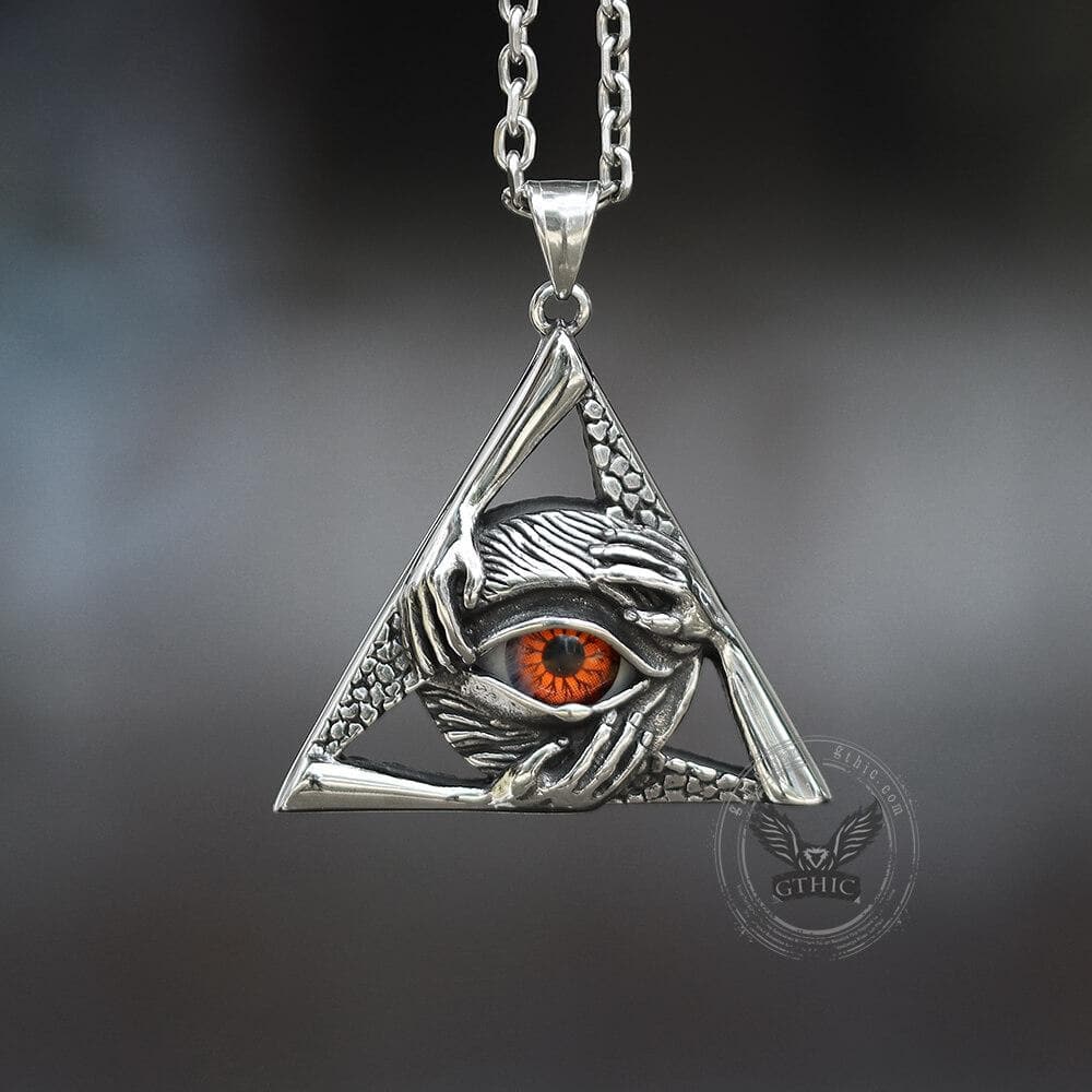 Triangular Evil Eye Skull Bones Stainless Steel Pendant | Gthic.com