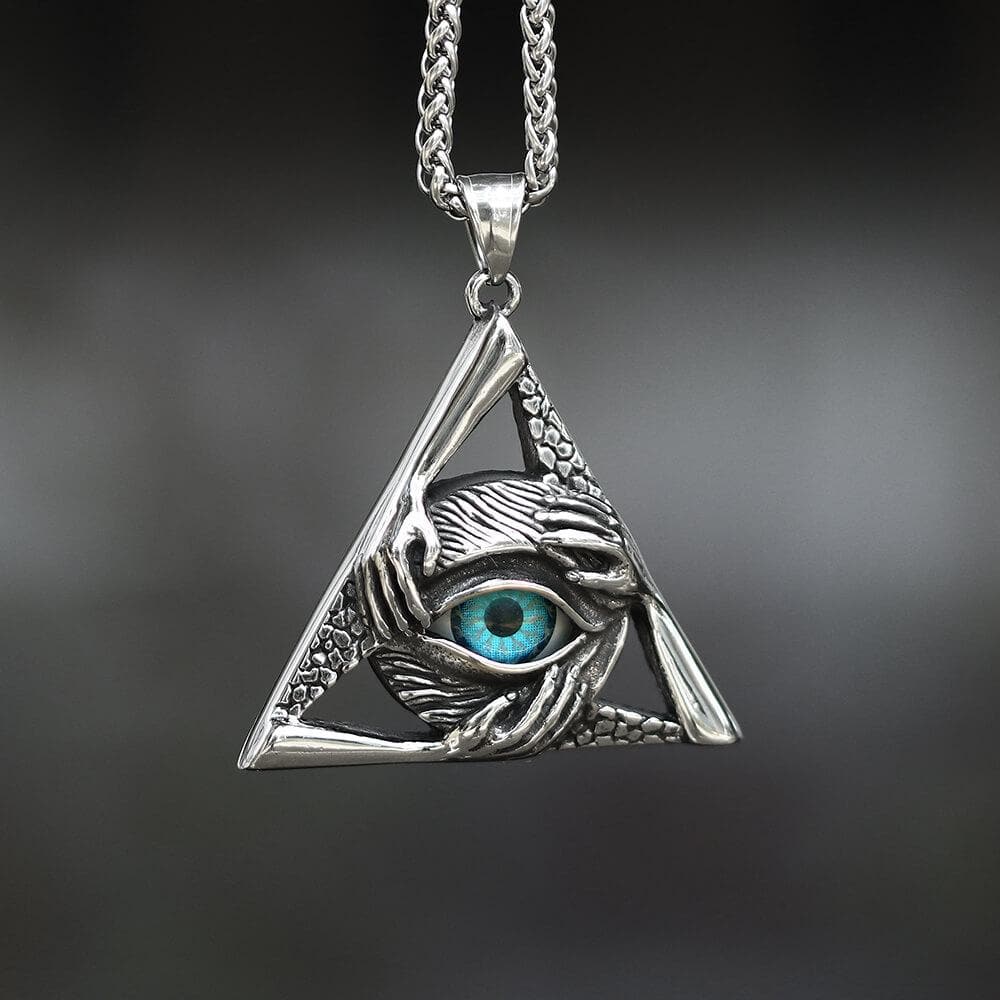 Triangular Evil Eye Skull Bones Stainless Steel Pendant | Gthic.com