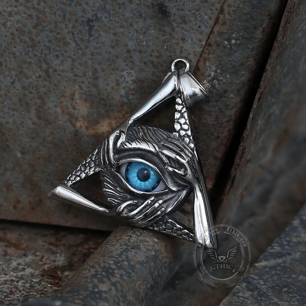 Triangular Evil Eye Skull Bones Stainless Steel Pendant