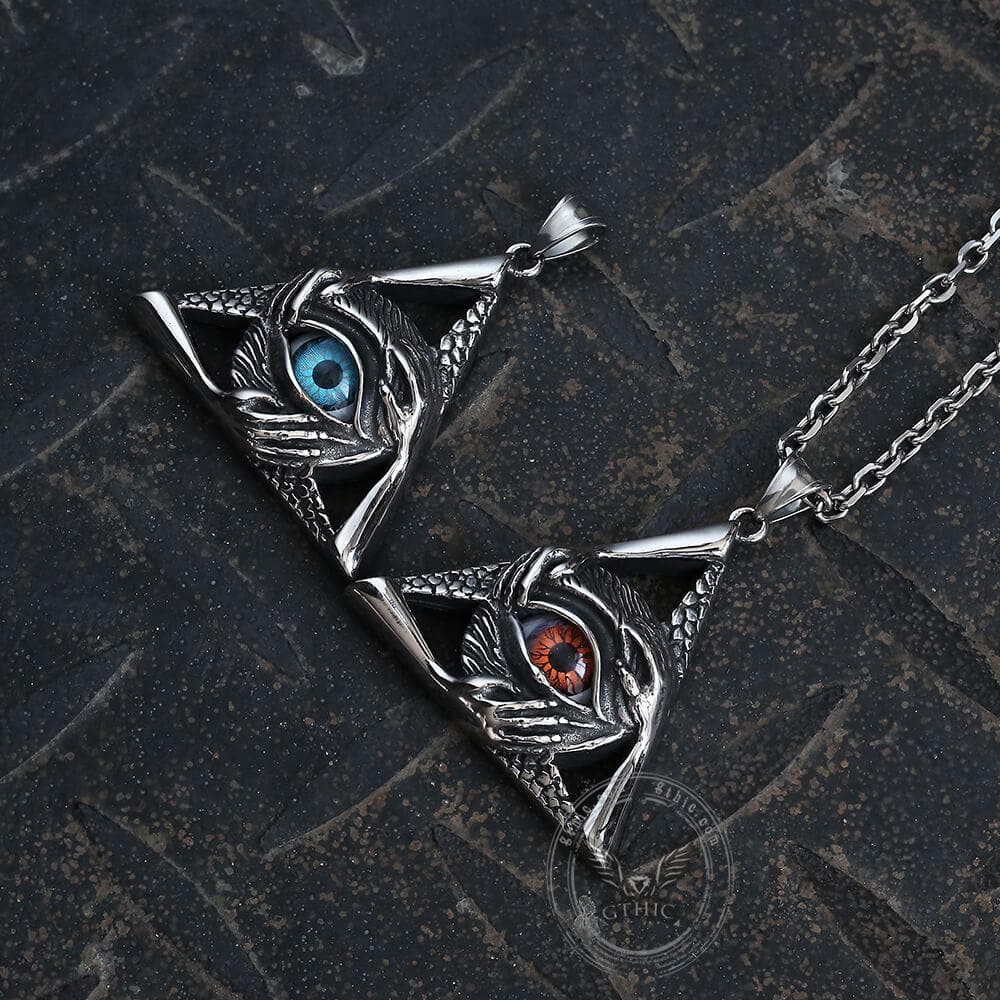 Triangular Evil Eye Skull Bones Stainless Steel Pendant | Gthic.com