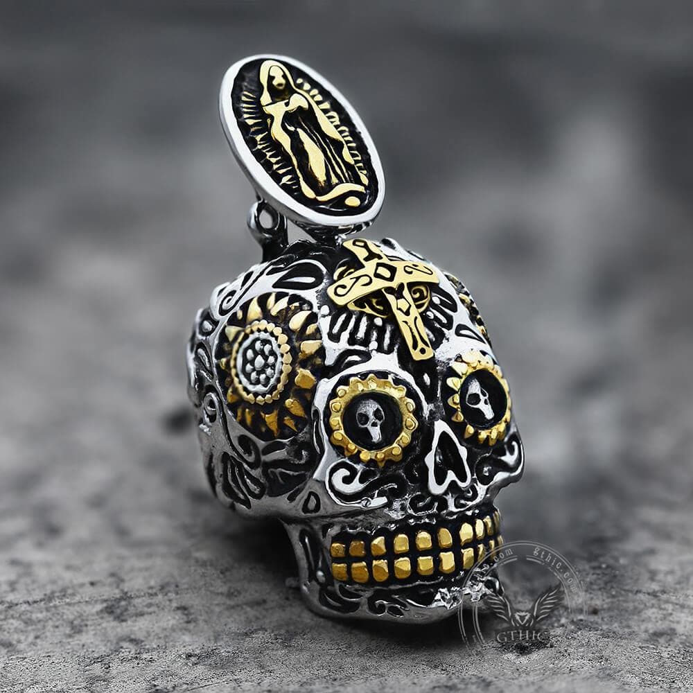 Vintage Cross Sugar Skull Pendant | Gthic.com
