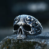 Vintage Pattern Stainless Steel Skull Ring | Gthic.com
