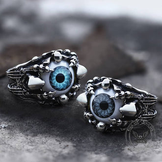 Greek Evil Eye Stainless Steel Skull Ring | Gthic.com