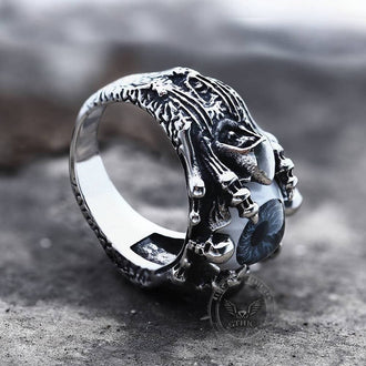 Greek Evil Eye Stainless Steel Skull Ring | Gthic.com