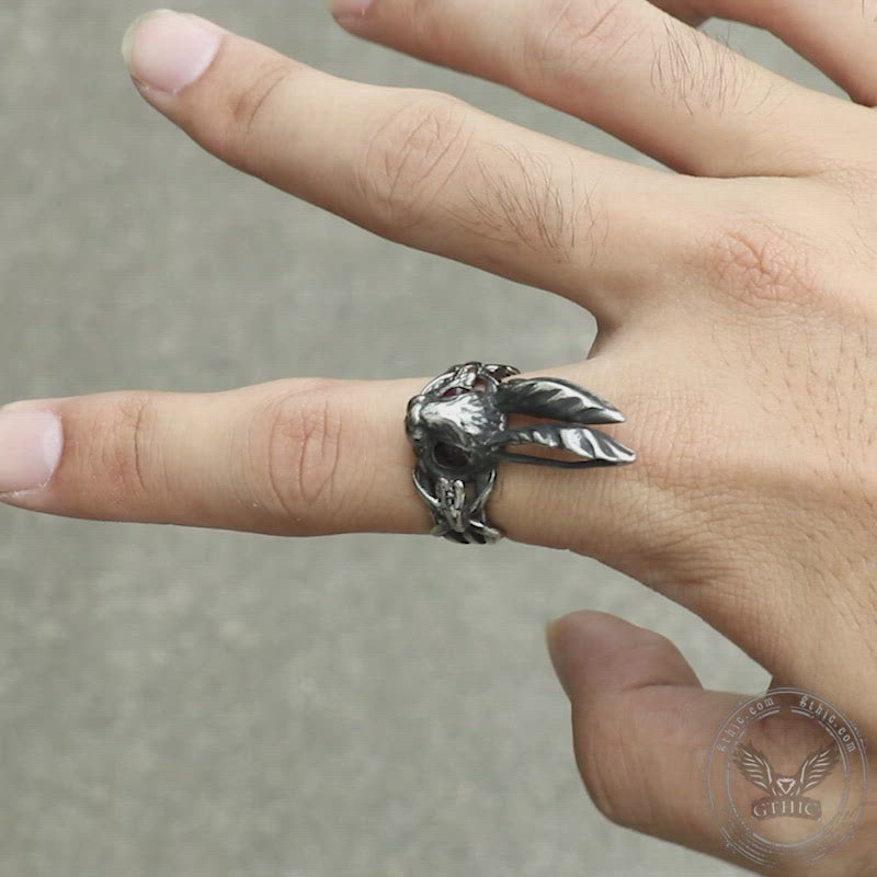 Red Eyes Rabbit Stainless Steel Animal Ring