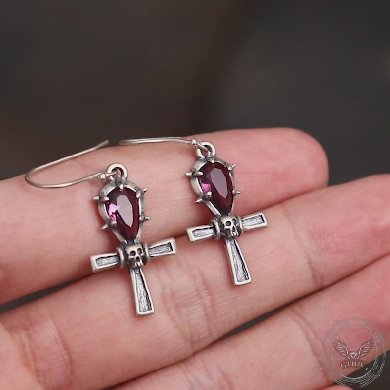 Ankh Sterling Silver Skull Earrings