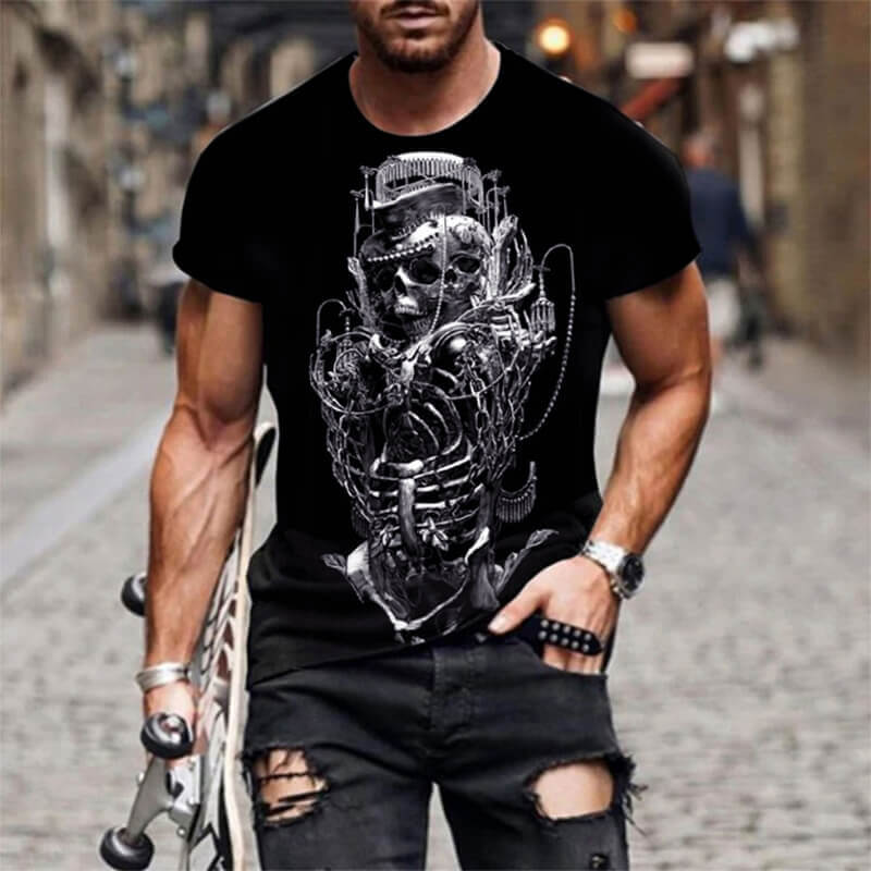 Abstract Music Polyester Skull T-shirt