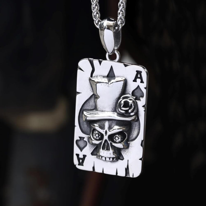 Ace of Spades Stainless Steel Skull Pendant 01 | Gthic.com