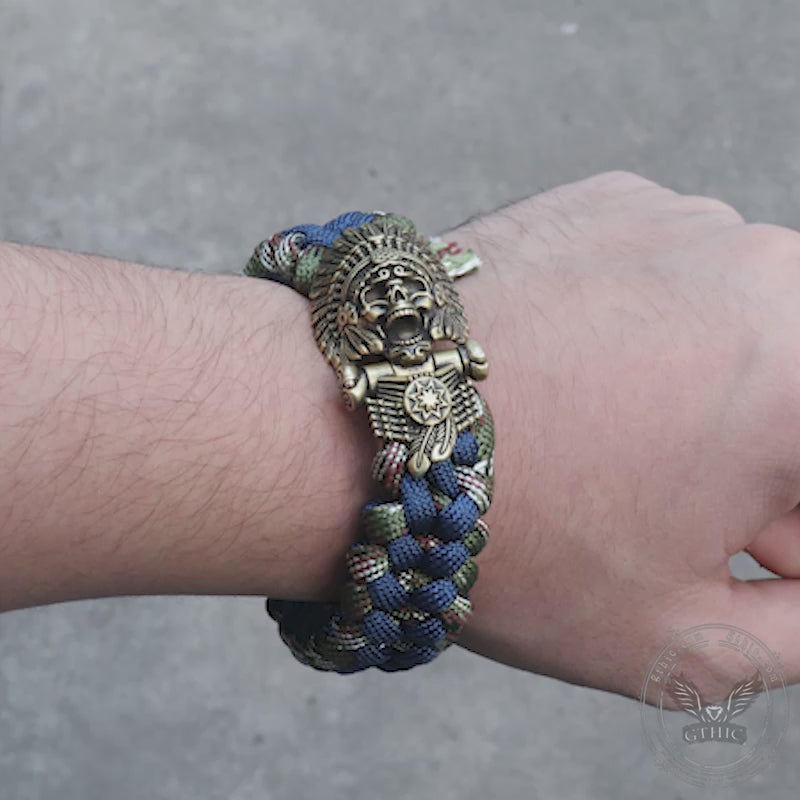 Indian Warrior Brass Skull Paracord Bracelet