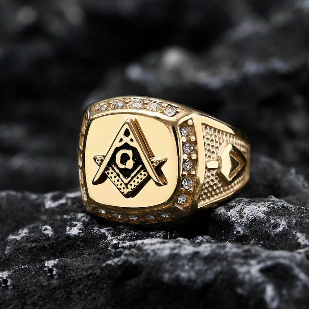 AG Masonic Diamond Stainless Steel Ring01 | Gthic.com