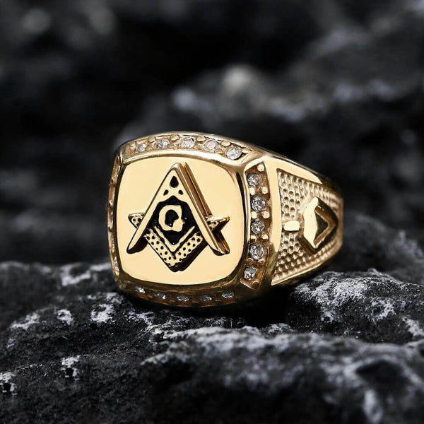 10k Yellow Gold Masonic Ring with Diamonds (click to view closeup 3d video)  (wmd1yy)