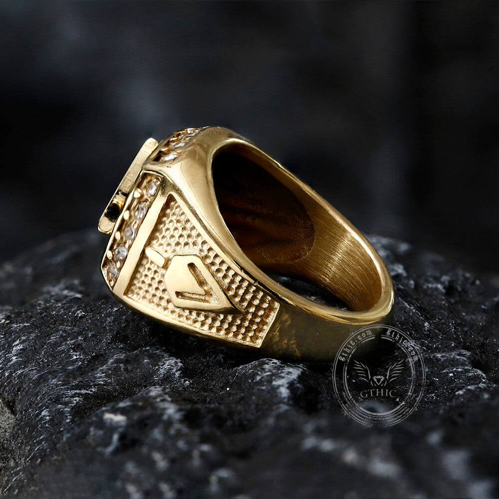 AG Masonic Diamond Stainless Steel Ring05 | Gthic.com