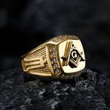 AG Masonic Diamond Stainless Steel Ring03 | Gthic.com
