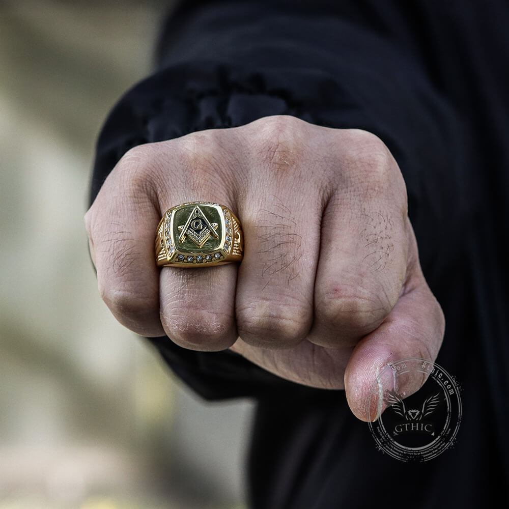 AG Masonic Diamond Stainless Steel Ring02 | Gthic.com