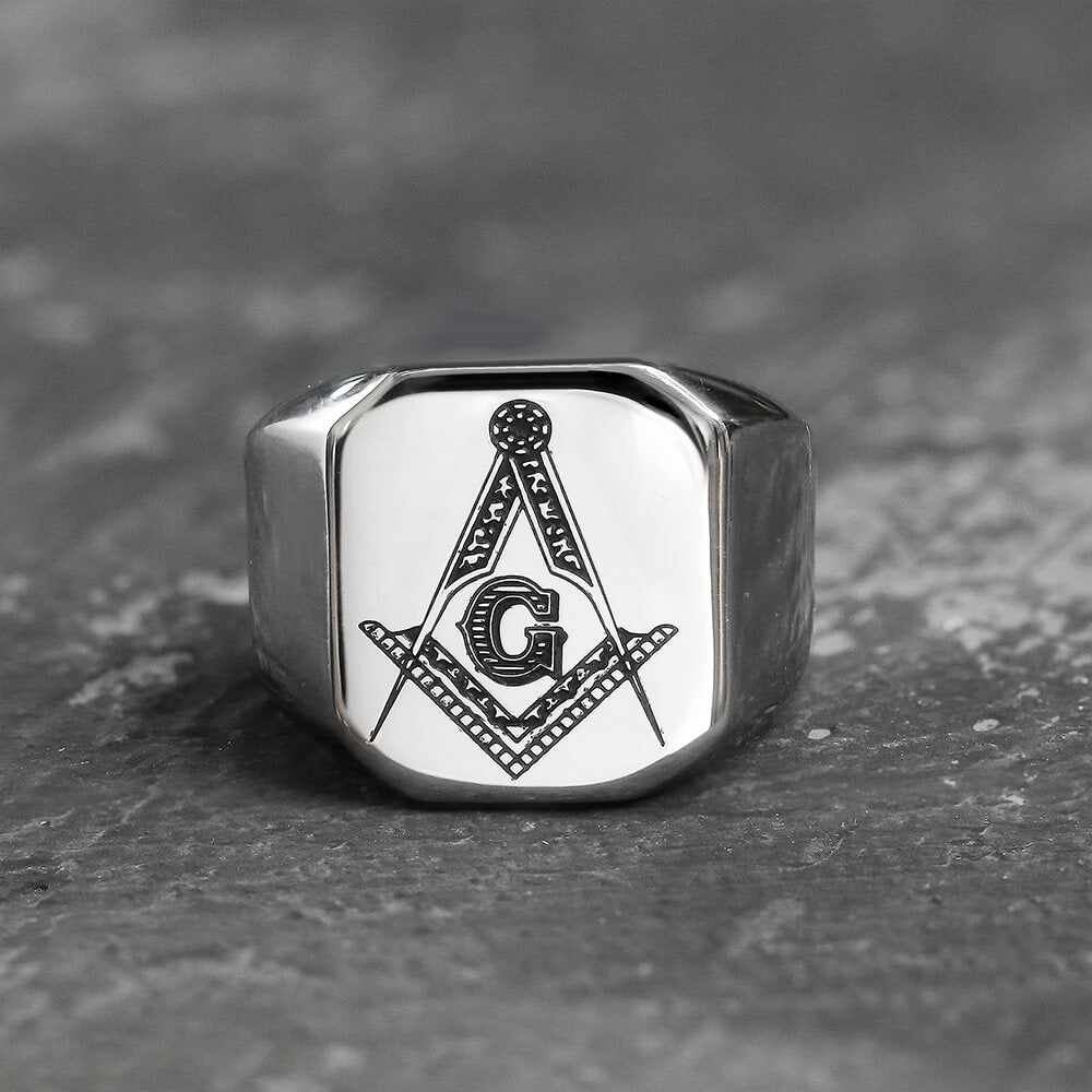 Ag Polished Stainless Steel Masonic Ring | Gthic.com