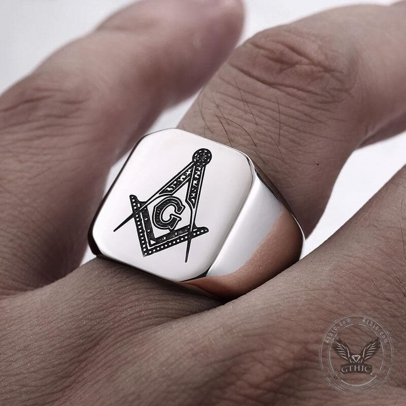 Ag Polished Stainless Steel Masonic Ring02 | Gthic.com