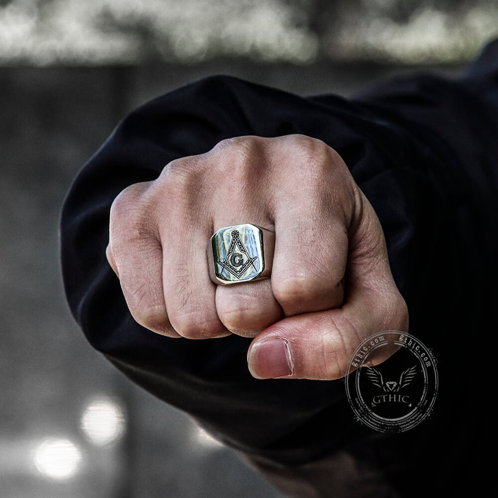 Ag Polished Stainless Steel Masonic Ring | Gthic.com