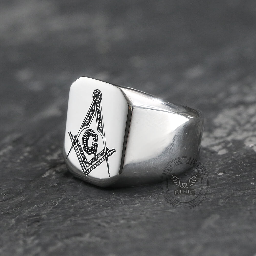 Ag Polished Stainless Steel Masonic Ring | Gthic.com