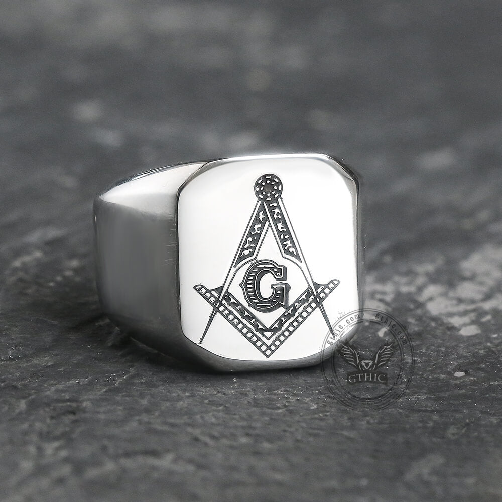 Ag Polished Stainless Steel Masonic Ring | Gthic.com