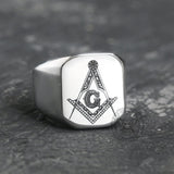 Ag Polished Stainless Steel Masonic Ring | Gthic.com