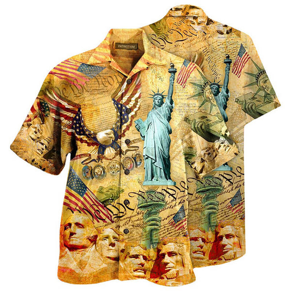 American Flag Eagle And Statue Of Liberty Hawaiian Shirt | Gthic.com