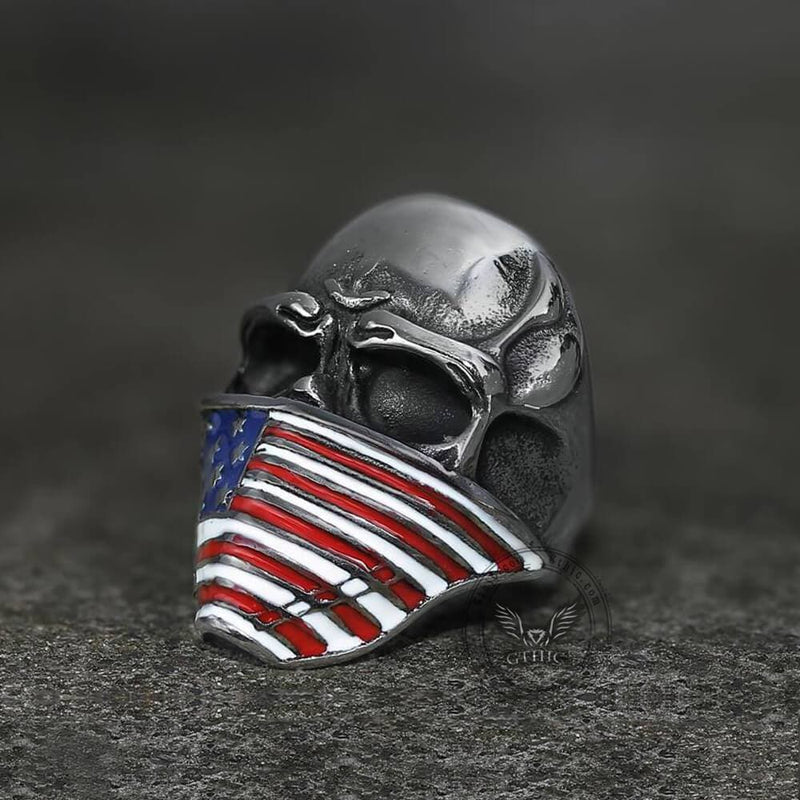 American Flag Stainless Steel Skull Ring | Gthic.com