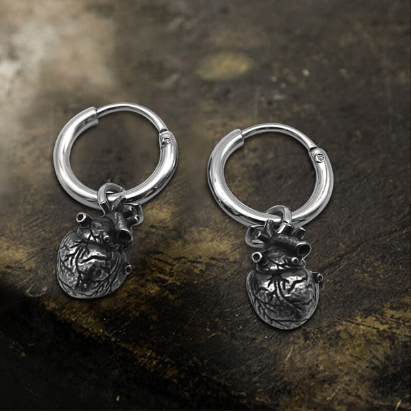 Anatomical Heart Organ Stainless Steel Earrings 01 | Gthic.com