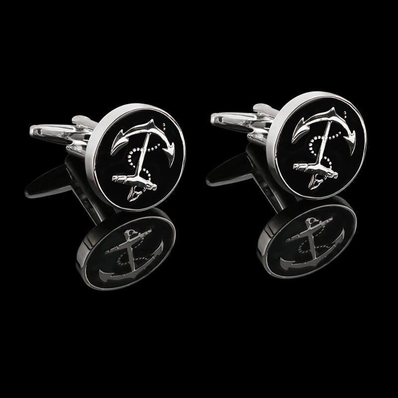 Anchor Brass Marine Cufflinks 03 Black | Gthic.com