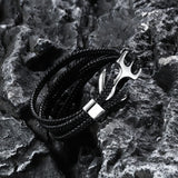 Anchor Buckle Braided Leather Stainless Steel Bracelet | Gthic.com
