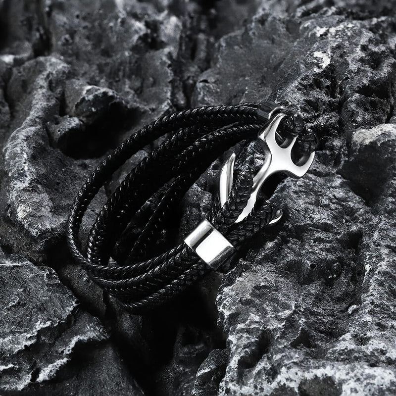 Sterling Silver Anchor Flex Leather Bracelet, Navy Cuff Bracelet