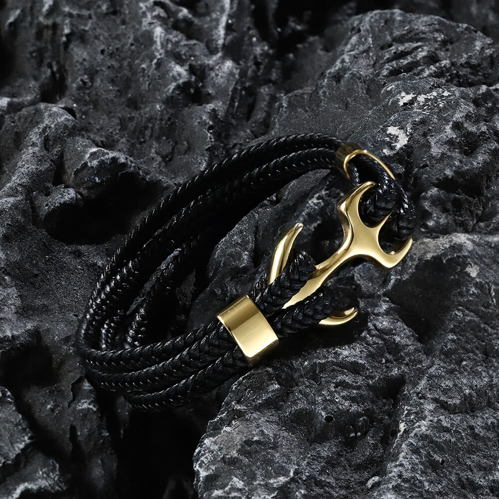 Anchor Buckle Braided Leather Stainless Steel Bracelet | Gthic.com