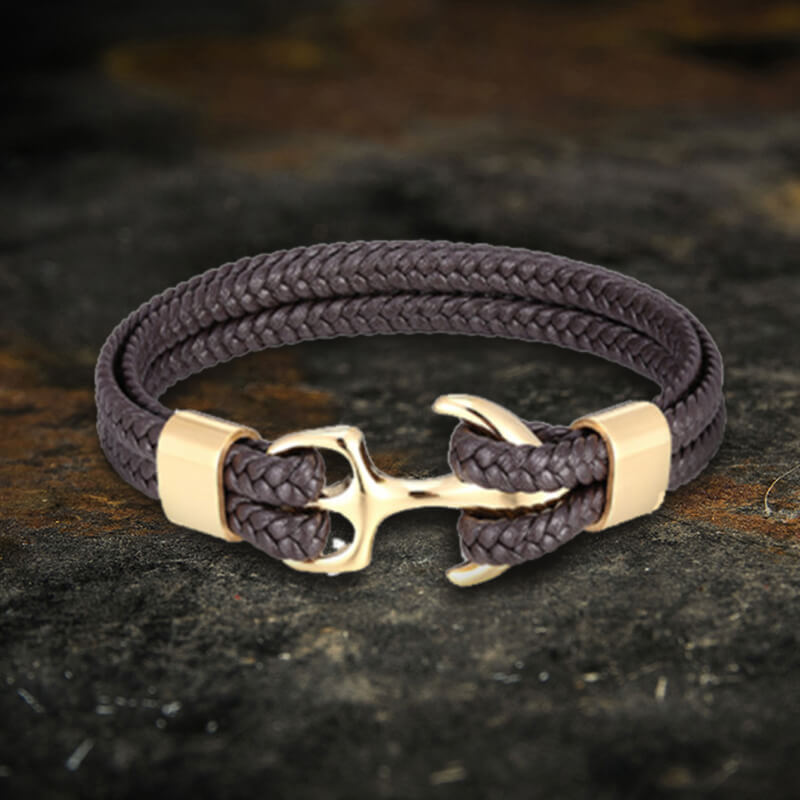 Anchor Buckle Braided Leather Stainless Steel Bracelet