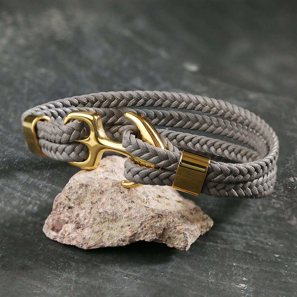 Anchor Buckle Braided Leather Stainless Steel Bracelet | Gthic.com