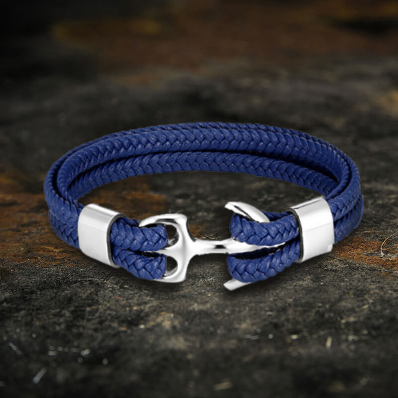 Anchor Buckle Braided Leather Stainless Steel Bracelet