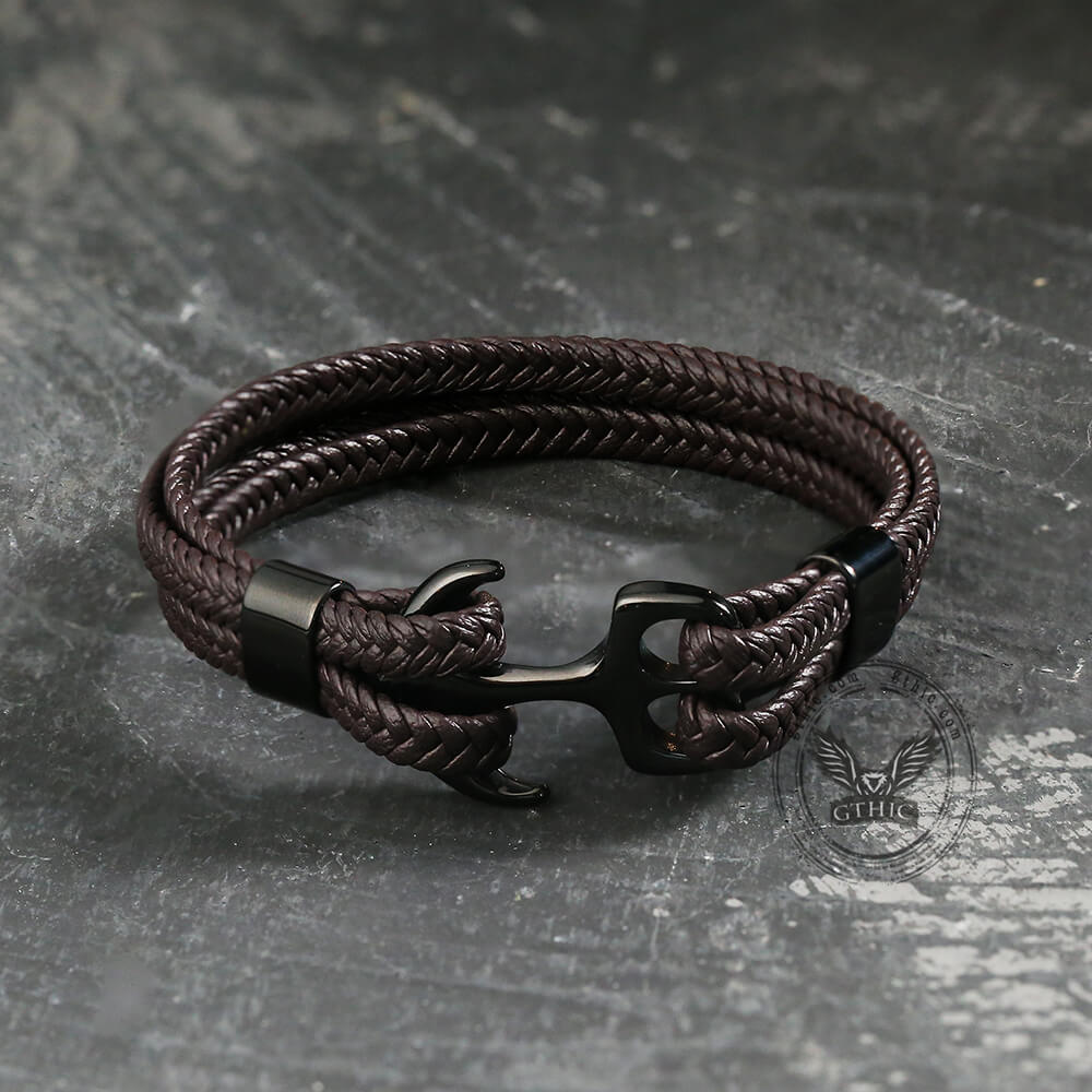 Anchor Buckle Braided Leather Stainless Steel Bracelet