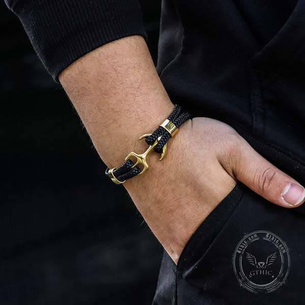 Anchor Buckle Braided Leather Stainless Steel Bracelet | Gthic.com