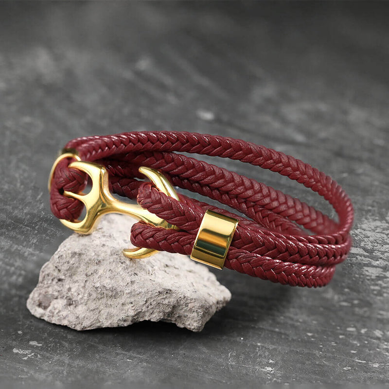 Anchor Buckle Braided Leather Stainless Steel Bracelet – GTHIC