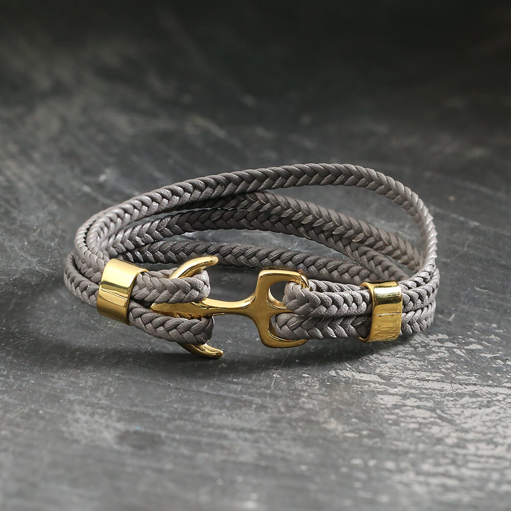 Anchor Buckle Braided Leather Stainless Steel Bracelet