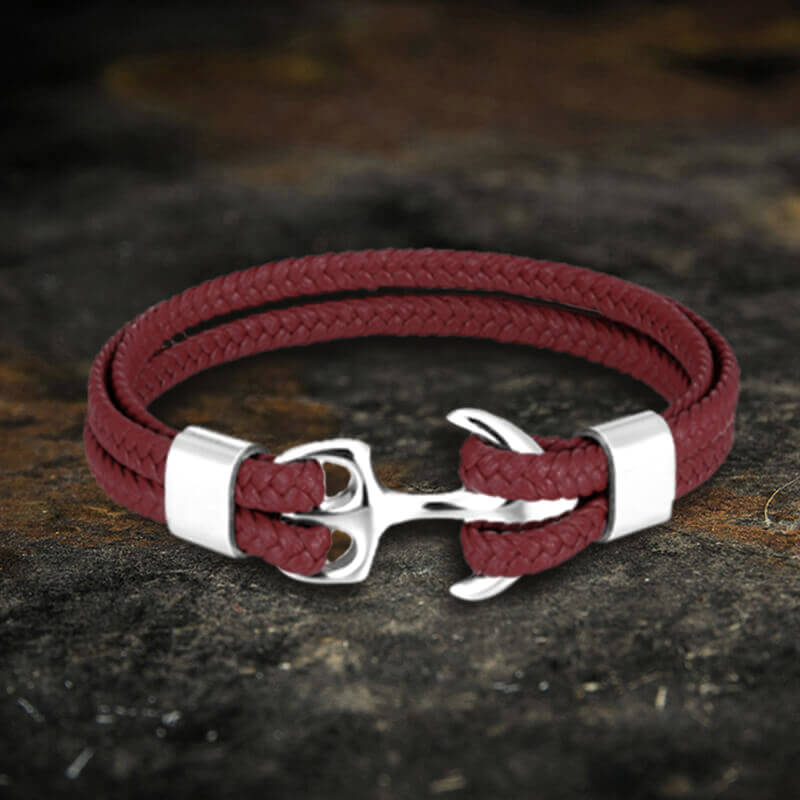 Anchor Buckle Braided Leather Stainless Steel Bracelet