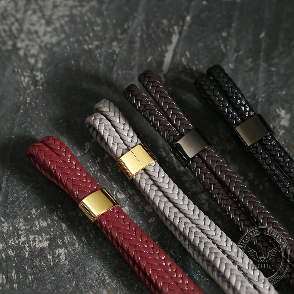 Anchor Buckle Braided Leather Stainless Steel Bracelet