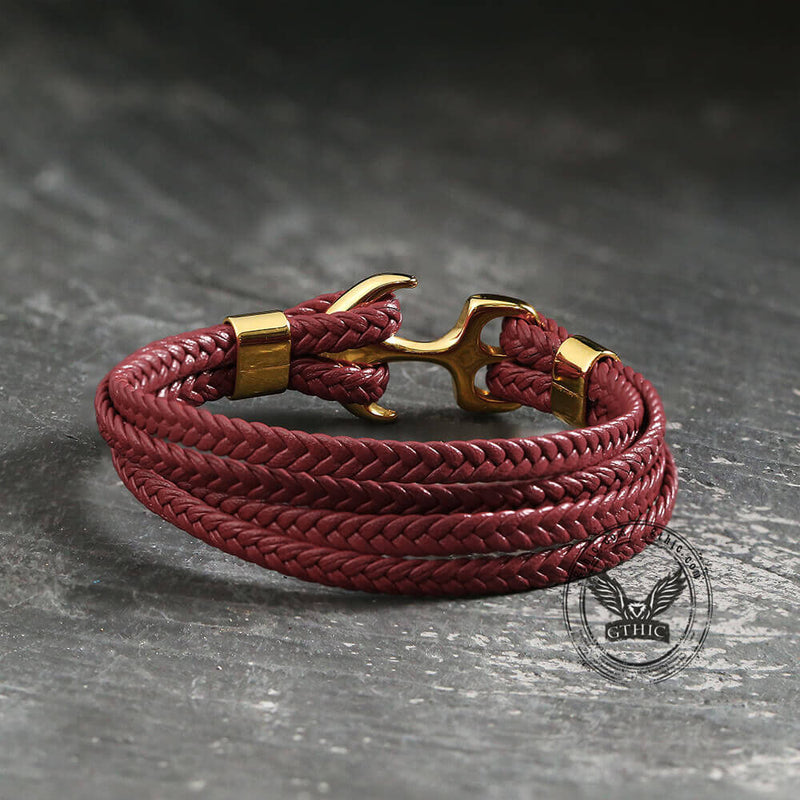 Anchor Buckle Braided Leather Stainless Steel Bracelet
