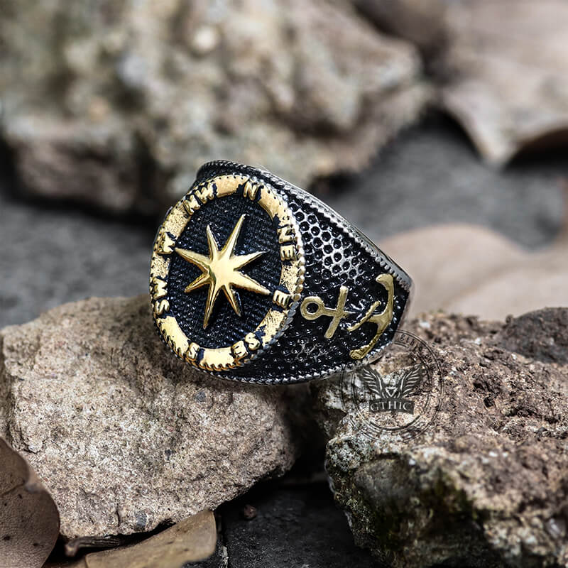 Anchor Compass Stainless Steel Marine Ring | Gthic.com