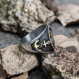 Anchor Compass Stainless Steel Marine Ring | Gthic.com