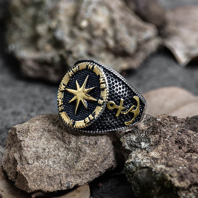 Anchor Compass Stainless Steel Marine Ring