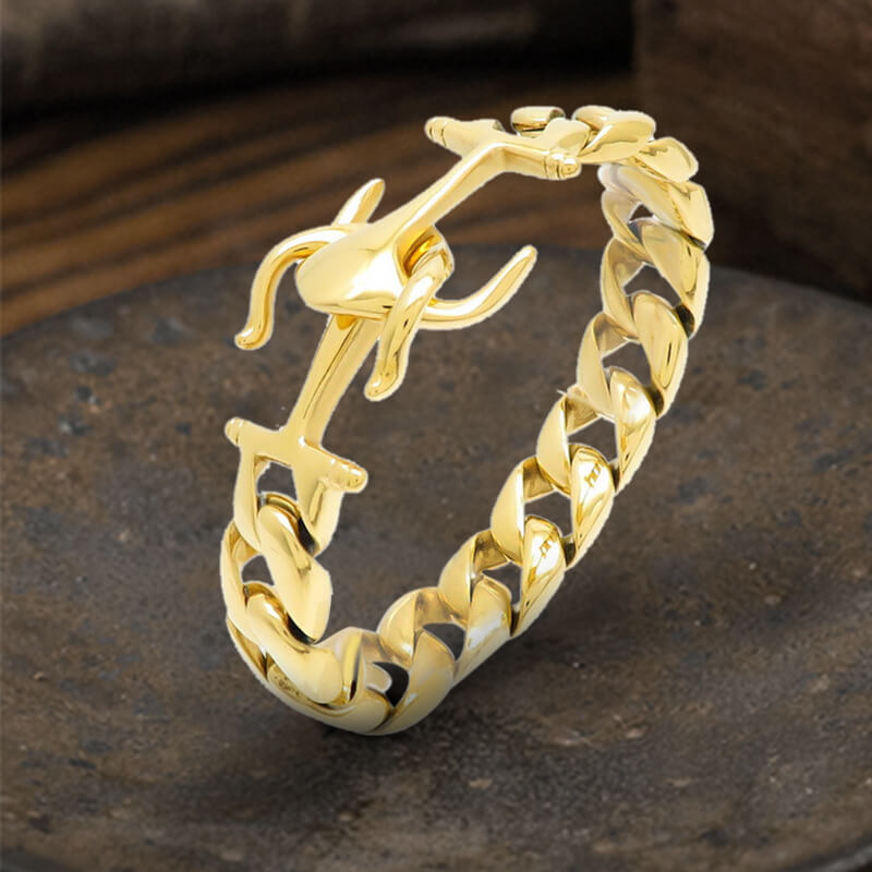 Rockyu Men's Anchor Bracelet - Stainless Steel Cuban Chain With Coin & Anchor Pendant (Silver)